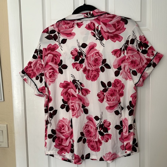KateSpade NWOT rose floral pajama top short sleeve notch collar button pocket XL - Picture 9 of 15